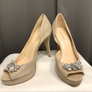 Nine West Cream Jeweled Peep-Toe Pump